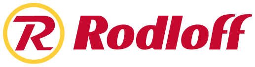 Rundes Logo mit rotem R im gelben Kreis und rotem Schriftzug